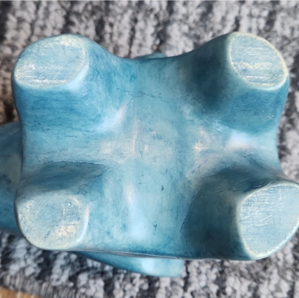 Afrikiko Soapstone Elephant Teal Blue Green White Abstract Circles - Picture 11 of 15